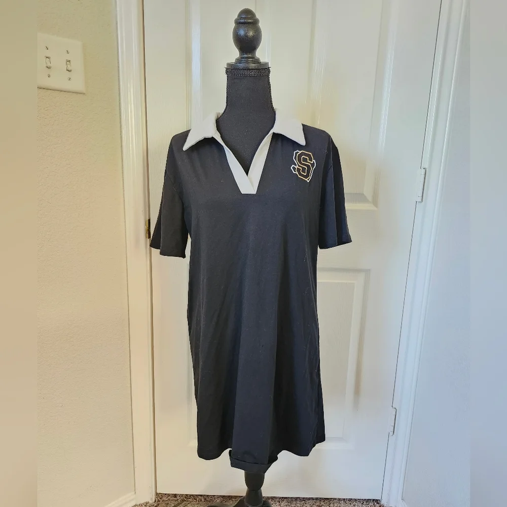 Black Polo Dress with White Collar and Logo M